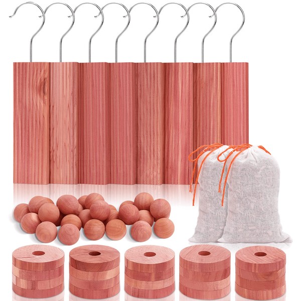 Homode Cedar Blocks for Clothes Storage, Set of 60, Cedar Chips for Closets and Drawers, Aromatic Cedar Wood Balls and Cedar Sachets, Cedar Closet Freshener