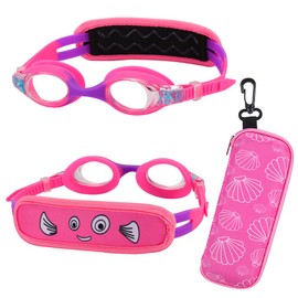 RUIGAO Swim Goggles For Kids 3-6, Toddler Swimming Goggles No Hair Pull, Kids Goggles with Case/Padded Fabric Strap