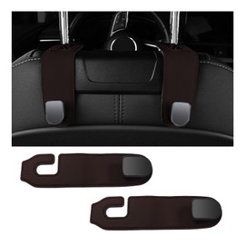 Suvnie 2 PCS Car Seat Headrest Hooks, Microfiber Leather Back Seat Hanging Storage Organizer, Automotive Purse Bags Hanger, Universal Vehicle Interior Accessories for Men and Women (Brown)