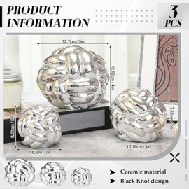 Wenqik 3 Pcs Knot Decor, Link Coffee Table Bookshelf Decor Accents, Ceramic Decorative Objects, Modern Home Minimalist Book Shelf Aesthetic Decoration, 3 Sizes(Silver)