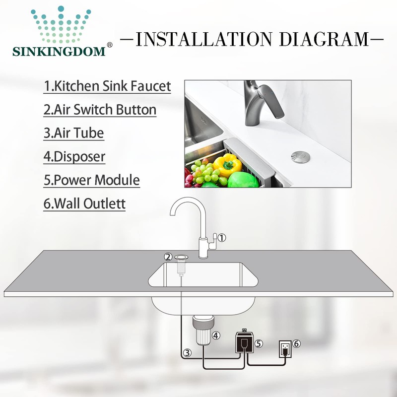 SINKINGDOM Garbage Disposal SinkTop Air Switch Kit with Long Button,Brass