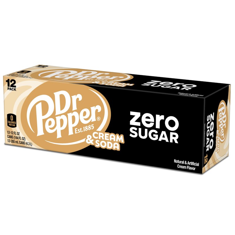 DR PEPPER and Cream Soda Zero Sugar, 12 fl oz
