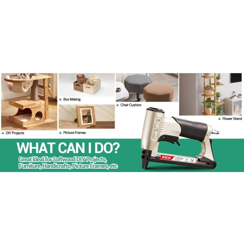 meite Pneumatic Upholstery Stapler With Safety Trigger Fine Wire Stapler
