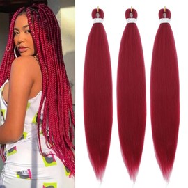 YeahPerfect Light Burgundy Red Braiding Hair Pre Stretched Easy Braids 26 Inch 3 Packs Hot Water Setting Professional Yaki Synthetic Hair for Box Braids (3Pcs,Light Burgundy)