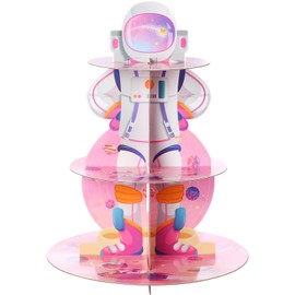 Honeydak 3 Tier Space Astronaut Cupcake Stand Decorations Pink Space Theme Cupcake Holder Decorations Planet Dessert Tower for Kids Galaxy Spaceman Pink Theme Birthday Party Supplies