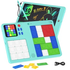 Tablet Slide Puzzle Game & Kids Drawing Writing Tablet, Toddler Writing Tablet LCD Drawing Tablet for Kids Drawing Game Toys for 4-8 Year Old Boys Girl 500+ Challenges Drawing Pad Travel Game (Blue)
