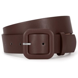 JASGOOD Women’s Leather Belt for Jeans Pants Candy Color Fashion Square Buckle Ladies Belts for Dresses, Coffee, Fits Waist Size 40"-45"