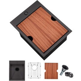 IKEBANA Black Bar Sink Drop In, 15x20 Inch Kitchen Sink Stainless Steel Small Topmount Workstation Sinks, Single Bowl Kitchen Sinks for Office Laundry Wet Bar Prep RV Outdoor Yard IK-YJSJ1520BCW