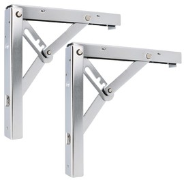 MS Beschläge Heavy Duty Folding Console 1 Pair Steel Shelf Brackets 3-Level Adjustable Folding Table Holder Shelf Holder Folding Angle DIY Support Bracket (Shiny Chrome, 200 mm x 185 mm)