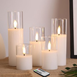 Girimax Slim Clear Glass Flameless Candles with Remote, Flickering Battery LED Votive Pillar Candles Φ 2" H 3" 4" 5" 6" 7"