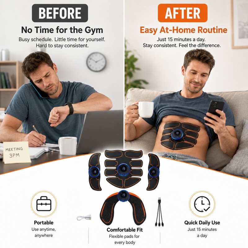 EMS Muscle Stimulator for Home Fitness – Portable Ab, Arm,