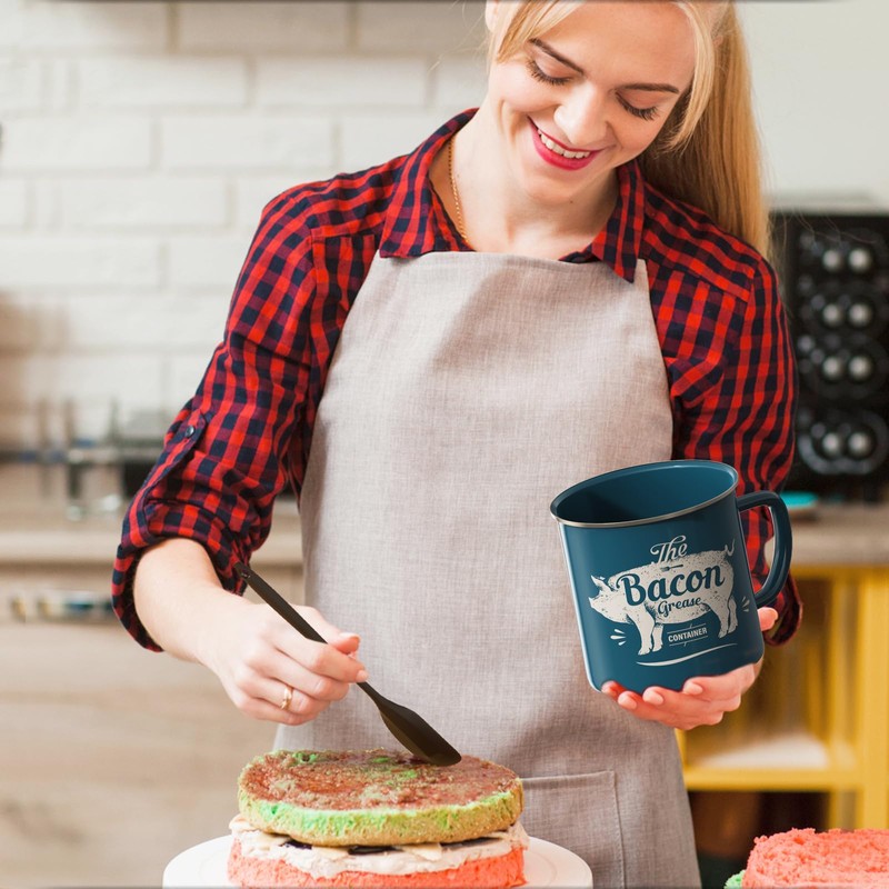 Bacon Grease Container With Strainer, 46OZ Large Enamel Grease Container,