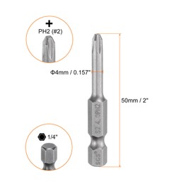 QUARKZMAN #2 Phillips Screwdriver Bit PH2 1/4 Inch Hex Shank 2 Inch (50 mm) Long Magnetic S2 Steel Industrial Quality Screwdriver Bit Cross Head Drill Bits 0.157 Inch (4 mm) Rod