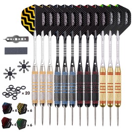 Turnart Darts Metal Tip Set - Steel Tip Darts Darts Set Professional Metal Darts Dart Board Set 12 Pcs 24 Gram 20 O-Rings Aluminum Darts Shafts 24 Extra Flights Darts Tool (Golden)