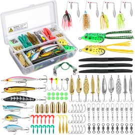 PLUSINNO - Señuelos de pesca con cebos, cebos de pesca con cebos, cebos giratorios, gusanos de plástico, plantillas, señuelos de agua superior, caja de aparejos y más señuelos de equipo de pesca
