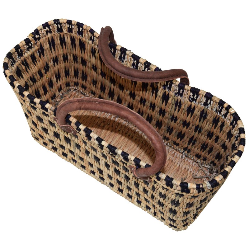 Seagrass Shopping Basket, Braided Bag with Leather Handle, Large with
