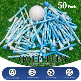 MYKUJA Wood Golf Tees 3-1/4" & 2-3/4", Pack of 50, Blue Wooden Tees, Golf Accessories for Men, Golfer Gifts for Men