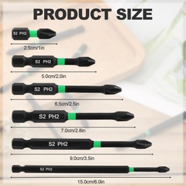 6pcs Magnetic Screwdriver Bit Set, Ph2 Magnetic Screwdriver Bit Set Anti-Slip Screw Extractor Cross Slot Screwdriver for Electric Screwdriver Impact Drill, Length 25-150mm