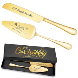 Juego de cuchillos y servidor para pastel de boda personalizado de acero inoxidable dorado, elegante cuchillo de repostería nupcial, regalo de matrimonio, aniversario nupcial personalizado, regalo de
