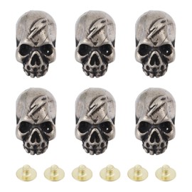 CHGCRAFT Pack of 6 Brass Conchos Skull Leather Craft Rivet Bolts Silver Skull Head Rivets Rivets Screw Back Bolts Brass Rivets for Bags Clothing 0.55 x 0.3 x 0.45 Inches