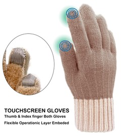 Winter Gloves for Women Warm Touch Screen Thermal ladies Cable Knit Wool Fleece Lined Gloves for Cold Weather(Khaki)