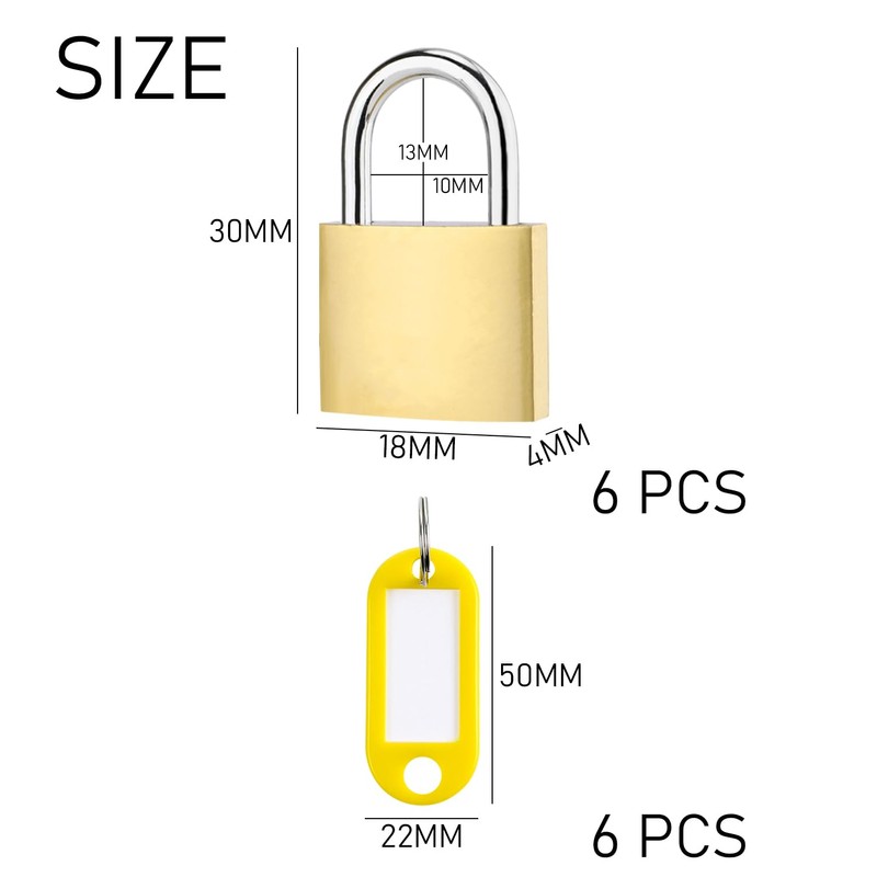 6 Pieces Mini Padlocks with 6 Pieces Coloured Key Plate,