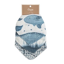 Crane Baby Soft Muslin Baby Bib Set, Adjustable and Absorbent Bibs for Boys and Girls, Whale, 3 Piece, 18.5â x 9â