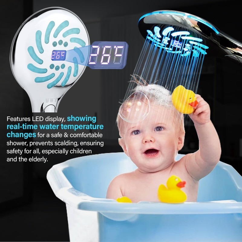 JINYOMFLY LED Shower Head with LED Lighting with 7 Colours