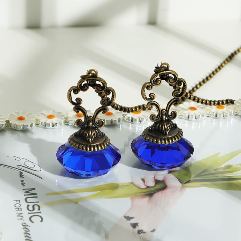 2pcs Blue Crystal Fan Pull Diamond Drop Vintage Pull Chain