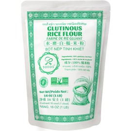 Soeos Glutinous Rice Flour 16 Ounce (Basic), 1 Pack Rice Flour for Baking or Cooking, Product of Thailand, All Natural White Rice Flour, Vegan, Gluten-Free