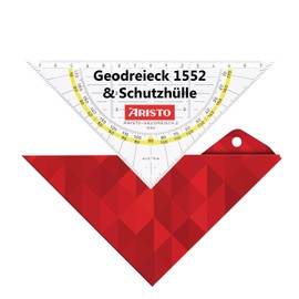 Aristo AR18000B Set Square AR1552 with Matching Geocover Protective Cover Basic (Triangle Hypotenuse 16 cm, Ink Nubs and Facets, Cover with Holes for Filing) Red, Transparent