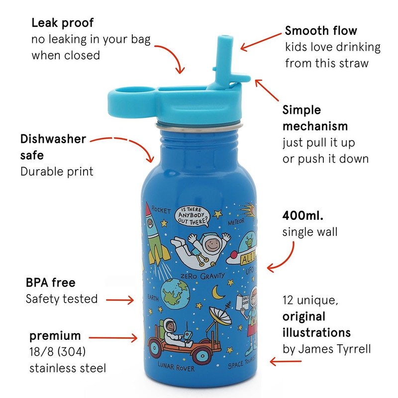 Tyrrell Katz Kids Space Printed Drinking Bottle in Blue with