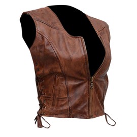 SpazeUp Womens Brown Biker Vest - Brown Faux Leather Motorcycle Vest for Women - Walking Cosplay Costume