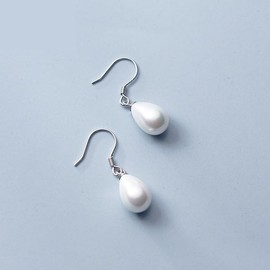 925 Sterling Silver Pearl Drop Earrings for Women Girls Pearl Dangle Earrings Drops Hook (White, 12mm)