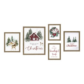 ArtbyHannah Christmas Wall Art, Framed Wall Art with Christmas Winter Forest Decorative Prints, 5 Pack Christmas Gallery Wall Art Set for Living Room, Bedroom as Christmas Decorations or Gifts