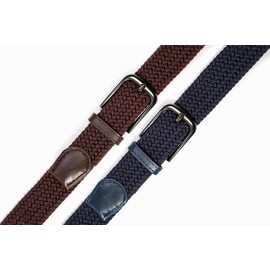 TSUI CHAN - Cinturón para hombre, 2 unidades, elástico trenzado para hombre, cinturón elástico para pantalones de caza de golf, jeans, 1 3/8 pulgadas, Marrón/Azul, Large (40-44")