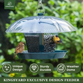 Kingsyard Bird Feeder for Outside, Dual-Use Metal Mesh Wild Bird Feeder with Weatherproof Dome Dual, 2.5 lbs Seed Capacity for Finch Cardinal