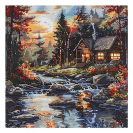 51buyoutgo 11ct Cross Stitch, 11 Count Counted Stamped Pre Printed Cross Stitch Embroidery Kits for Adults Beginners Starter Advanced Easy Crossstitch Cottage Landscape Patterns Set 40x40cm