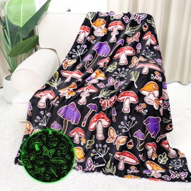 Mushroom Blanket Glow in The Dark Blanket for Girls Mushrooms Black Throw Blanket Soft Warm Blankets Cute Mushroom Decor Blanket 50"x60"