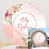 OERJU Rose Gold Oh Baby Round Backdrop Cover 6x6ft Pink