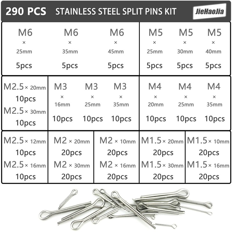 290Pcs Stainless Steel Split Pins Split Cotter Pin Cotter Pin