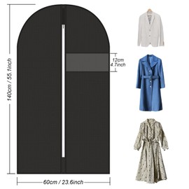 Asiulalt 5 Pack Garment Bag for Hanging Clothes, 55 Inch Suit Bag for Travel and Clothes Storage, Breathable Garment Covers with Clear Window for Suits Coats T-Shirts Jackets（Black）