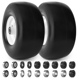 phepetroll 13x6.50-6 Flat Free Lawn Mower Tires and Wheels 3/4" 5/8" 1/2" Ball Bearings, 13x6.5x6 Zero Turn Mower Front Tires, Smooth Tires for Commercial Grade Lawn 5.5"-7.5" Adjustable Centered Hub