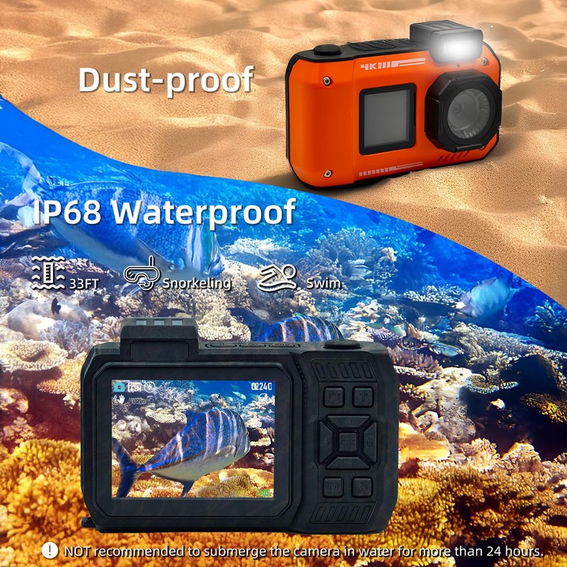 Underwater Camera, Waterproof Camera, 33 ft(10 Meters) Waterproof, 64GB Memory,
