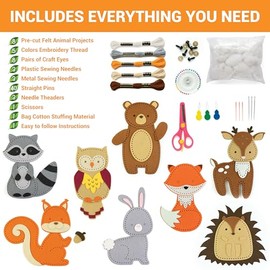 Craftorama - Kit de costura para niños, divertido y educativo, para niños y niñas de 7 a 12 años, kit de manualidades de fieltro para principiantes, juego de 165 piezas
