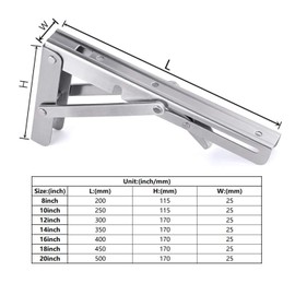 Toirxarn Folding Bracket, 200 mm, 150 kg Capacity, 1 Piece Stainless Steel, Heavy Duty Folding Carrier