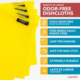 Lunatec Odor-Free Kitchen Dishcloths. A Scrubber and scouring pad for All Surfaces. (4-Pack)