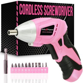 Pink Power 3.6 Volt Electric Screwdriver Cordless Rechargeable Screw Gun & Bit Set for Women - Cordless Screwdriver LED light, Battery Indicator and Pivoting Head - Small Power Screwdriver