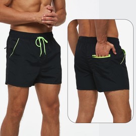 Donason Mens Swim Trunks Men's Swimming Trunks Quick Dry Bathing Suit Swim Shorts for Men Beach Board Shorts Swimwear Swimsuit with Mesh Liner Black