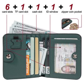 GADIEMKENSD Small Wallet Top Grain Leather RFID Blocking Mini Bifold Ultra Slim Minimalist Purse with Zipper Coin Pocket, dunkelgrün